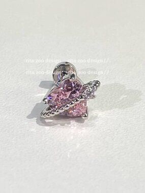 MOS Collection Pink Planet Saturn Stud Earrings Silver Tone Celestial Galaxy Y2K